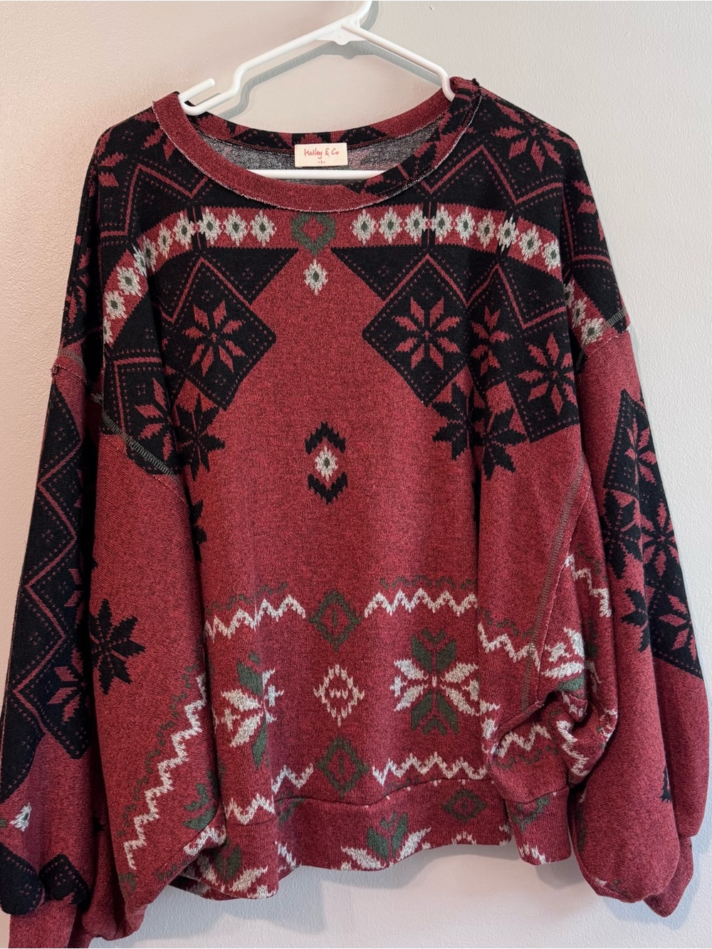 Cozy Patterned Crewneck Sweater by Hailey & Co.